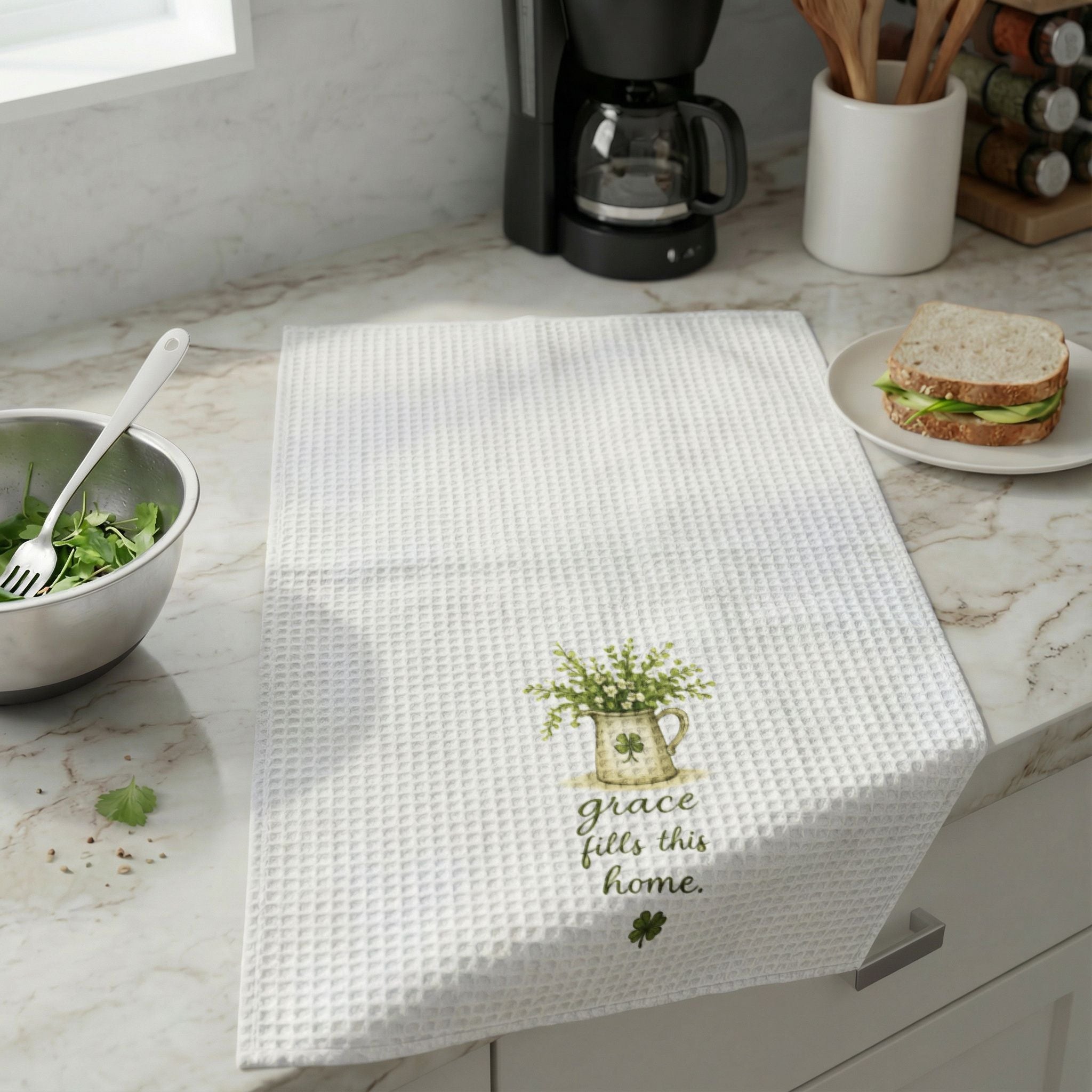 Grace Fills This Home Green Pitcher Farmhouse Tea Towel